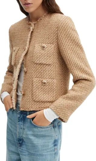 MANGO Embellished Button Tweed Jacket | Nordstrom | Nordstrom