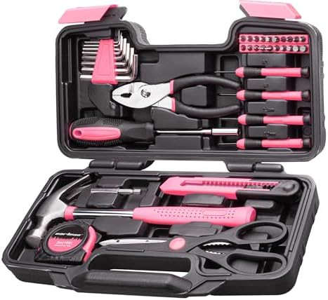 Cartman 39Piece Tool Set General Household Hand Tool Kit with Plastic Toolbox Storage Case Pink | Amazon (US)
