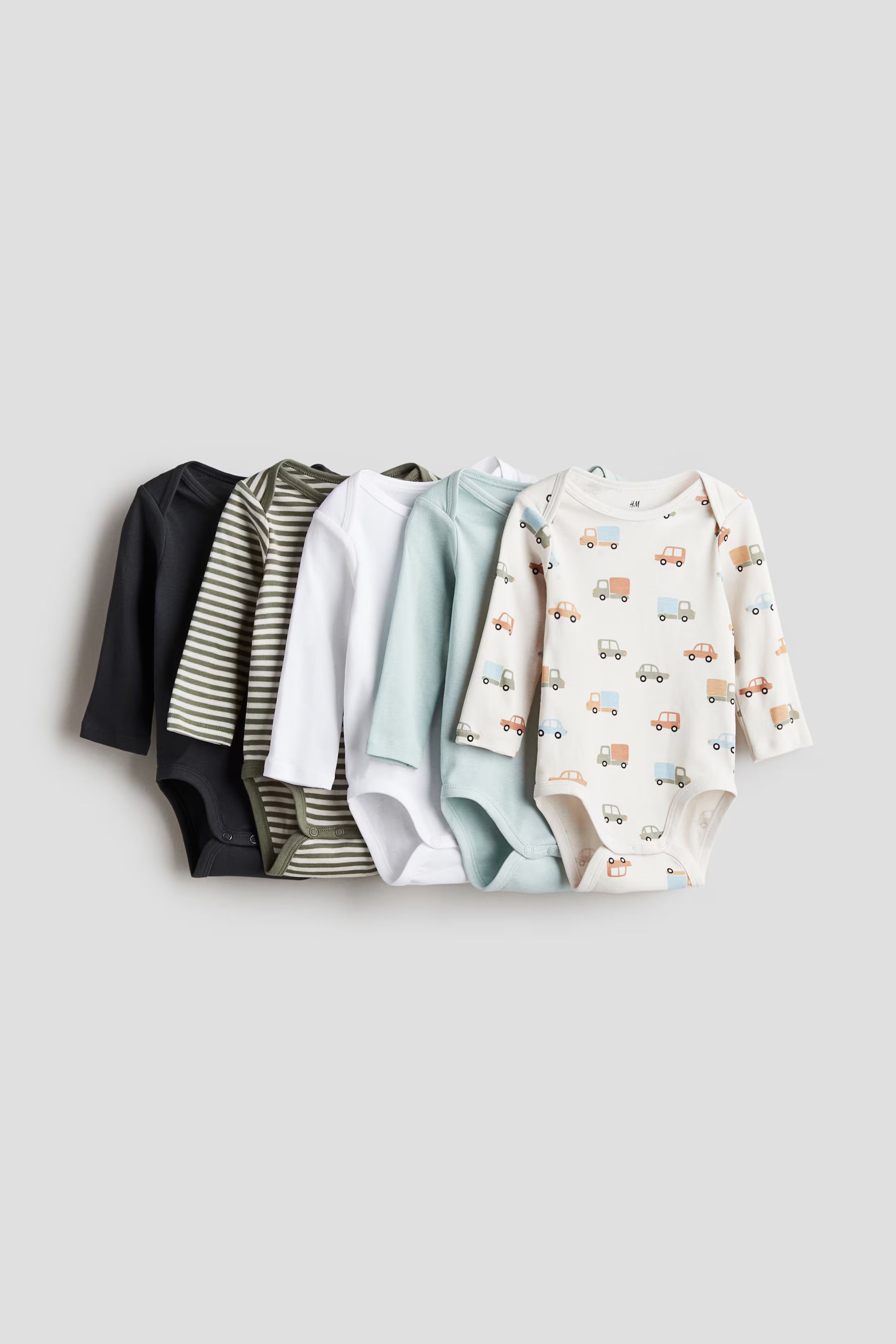 5er-Pack Langarmbodys - Kreuzverschluss - Langarm - Grau/Fahrzeuge - Kids | H&M AT | H&M (DE, AT, CH, NL, FI)