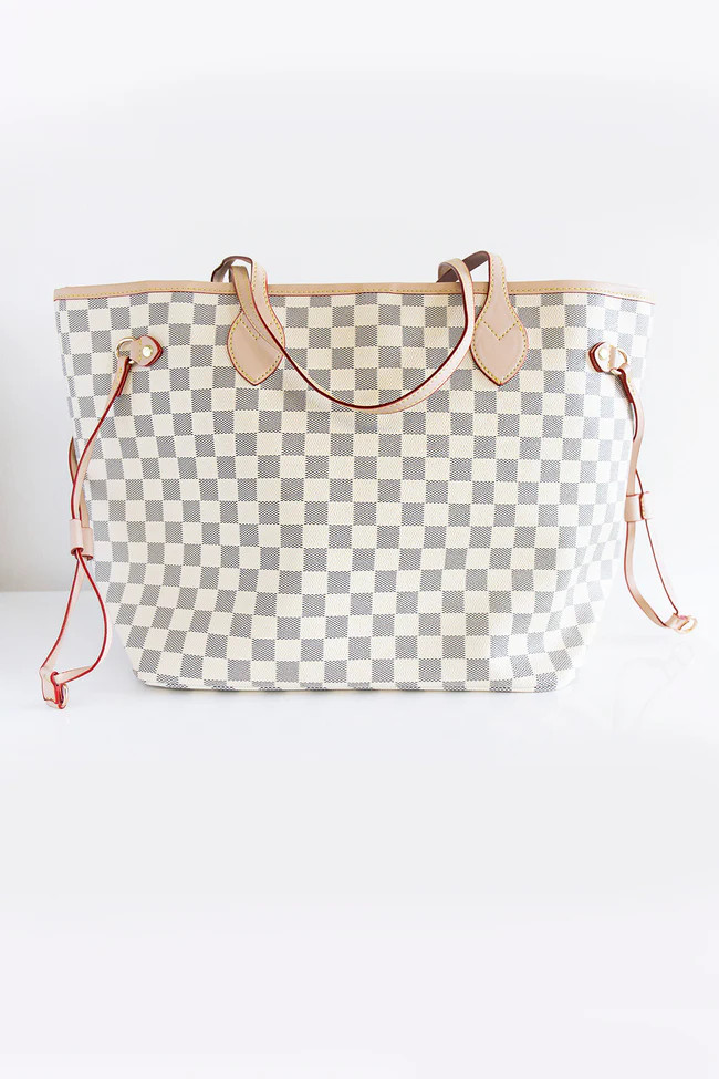 Timeless Style Checkered Tote Ivory Bag | The Pink Lily Boutique