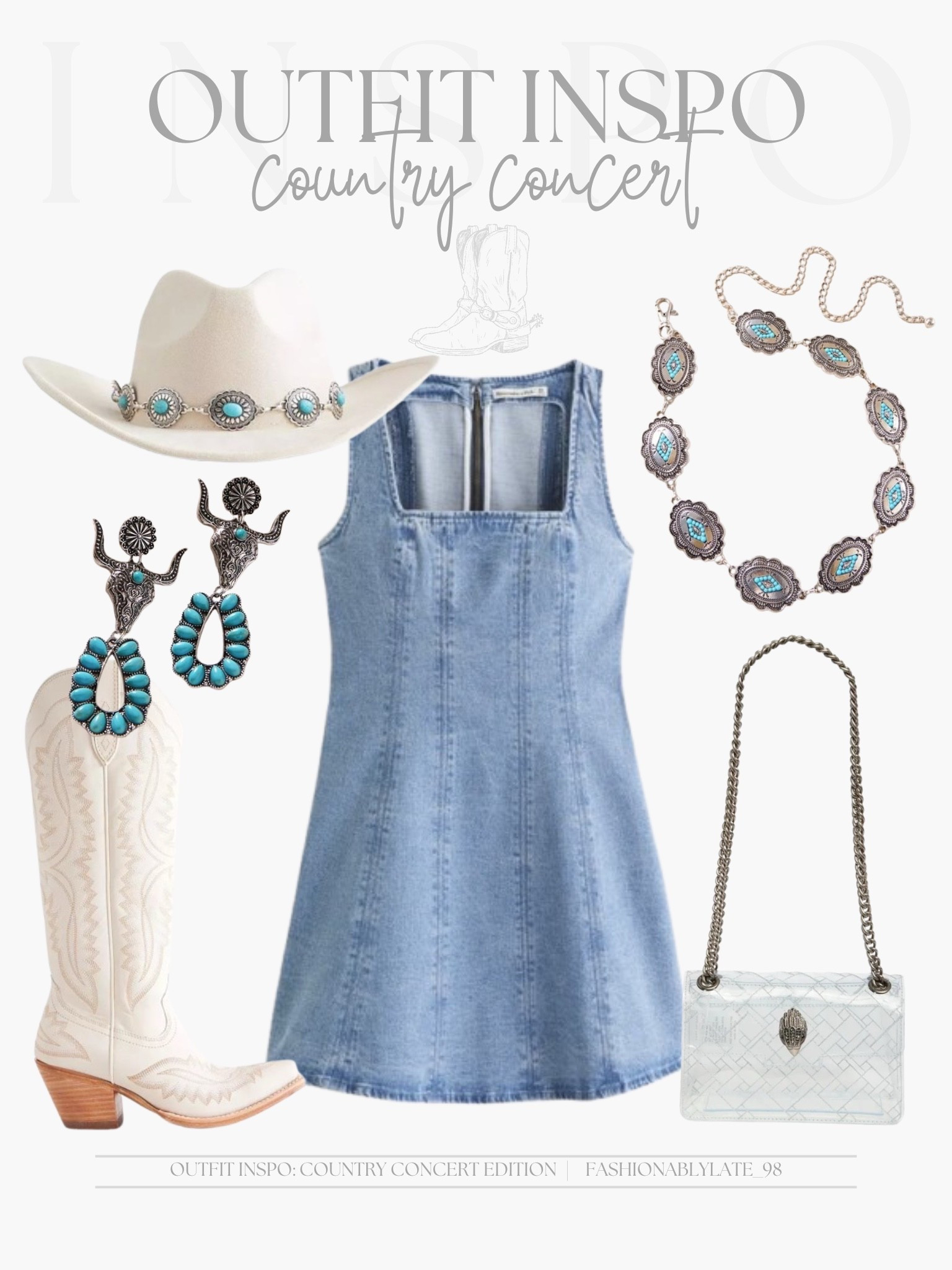 country concert outfit inspo 

country concert | country concert outfits | country concert outfit ideas | denim dress | cowboy boots | western style | western fashion | turquoise jewelry 

#LTKStyleTip #LTKSummerEdit #LTKSeasonal