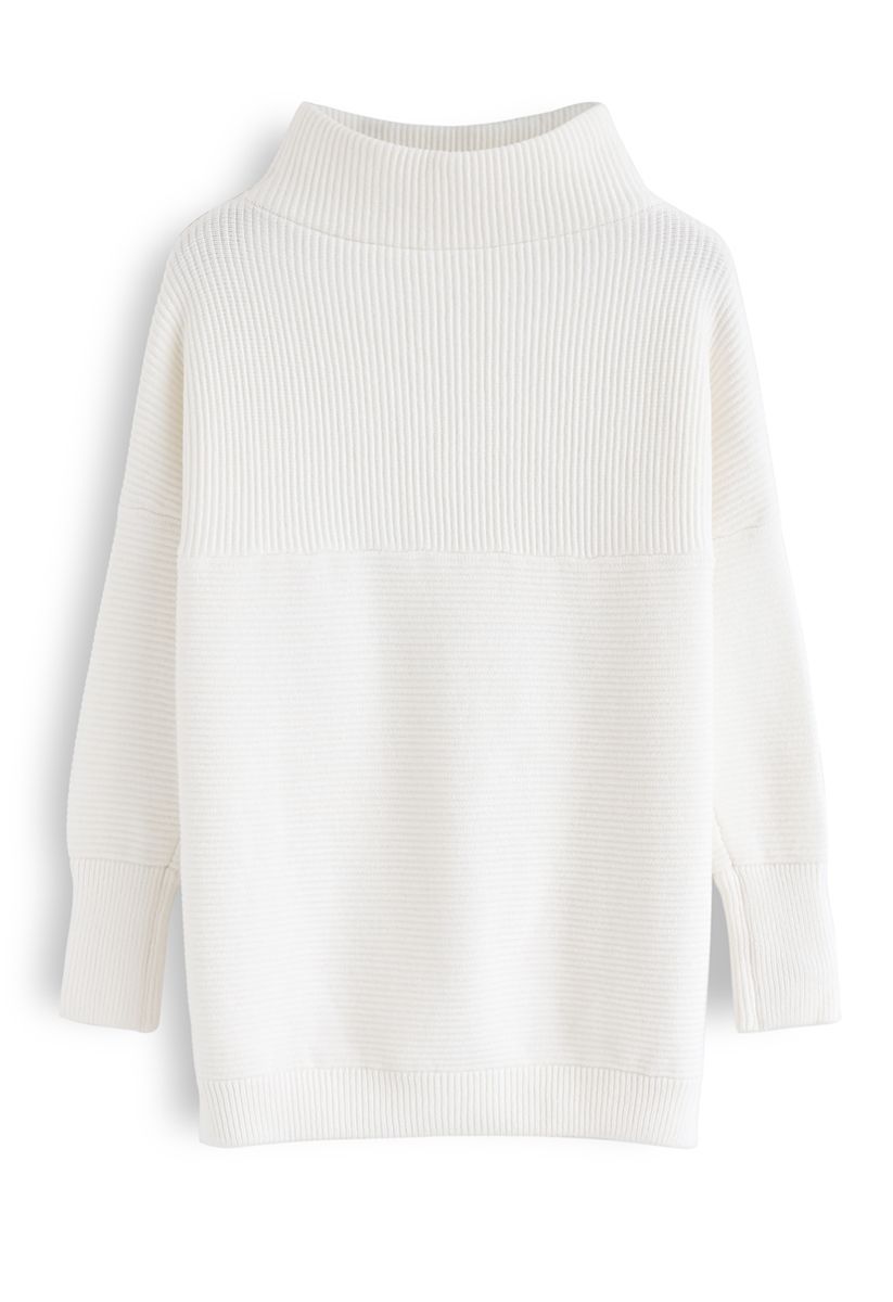 Cozy Ribbed Turtleneck Sweater in White | Chicwish
