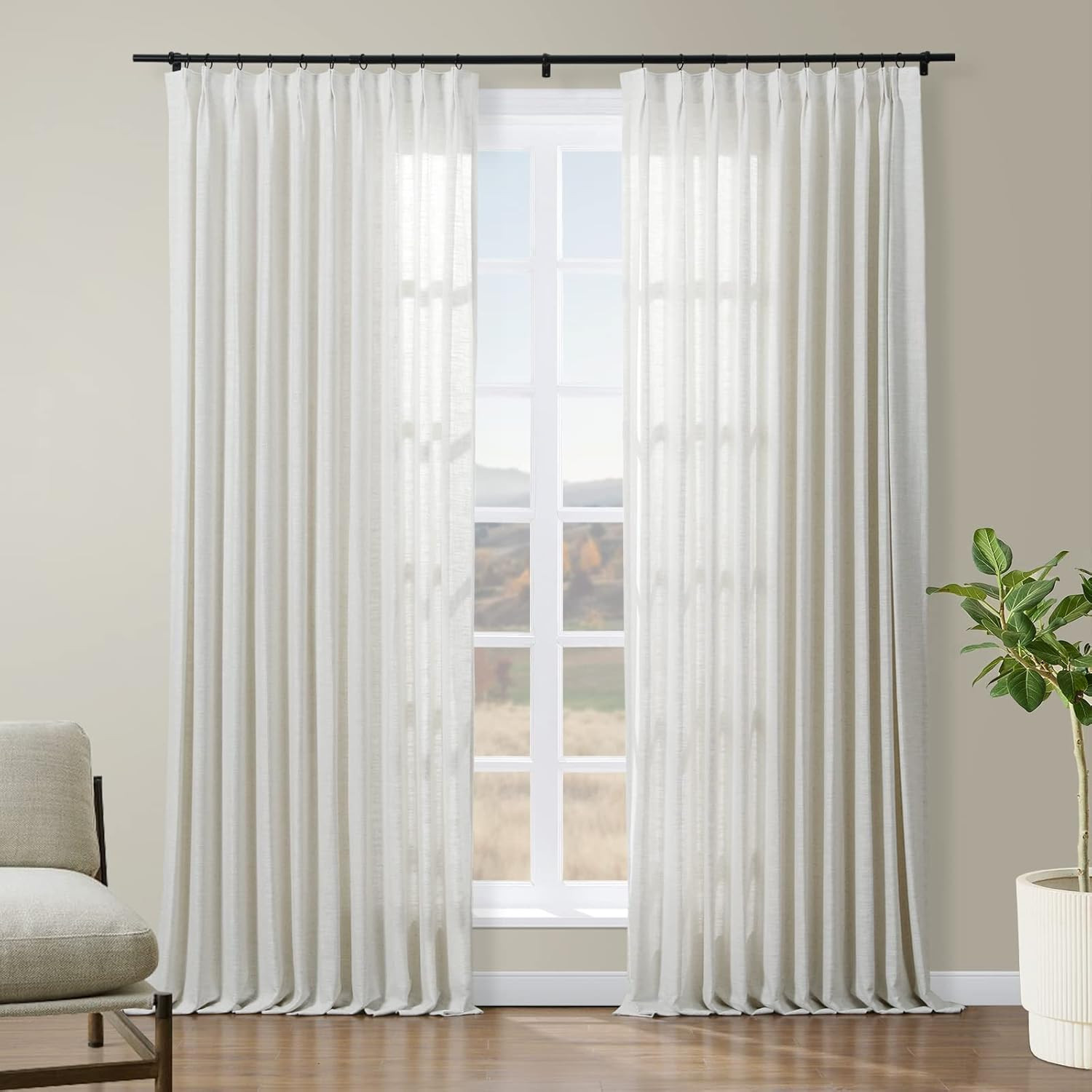 TWOPAGES 52 W x 96 L inch Pinch Pleat Unlined Darkening Drape Faux Linen Curtain Drapery Panel fo... | Amazon (US)