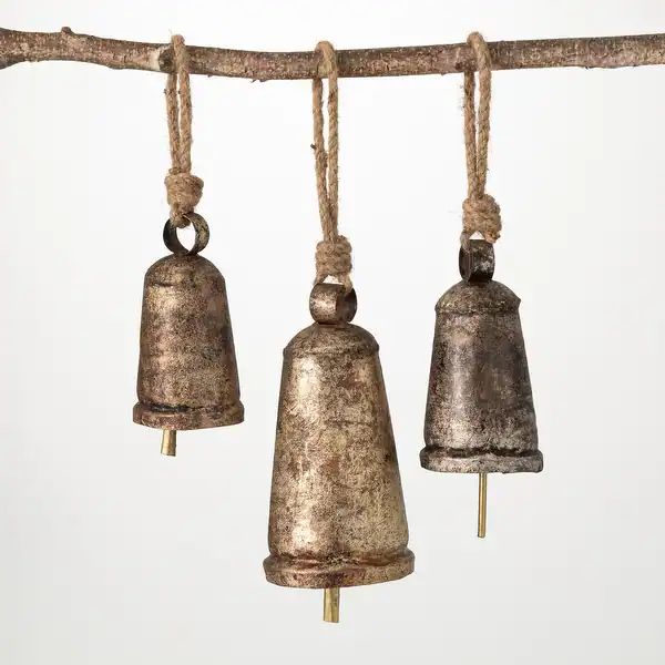 9"H, 7.5"H and 5.5"H Sullivans Metal and Rope Bell Ornaments - Set of 3, Gold Christmas Ornaments... | Bed Bath & Beyond