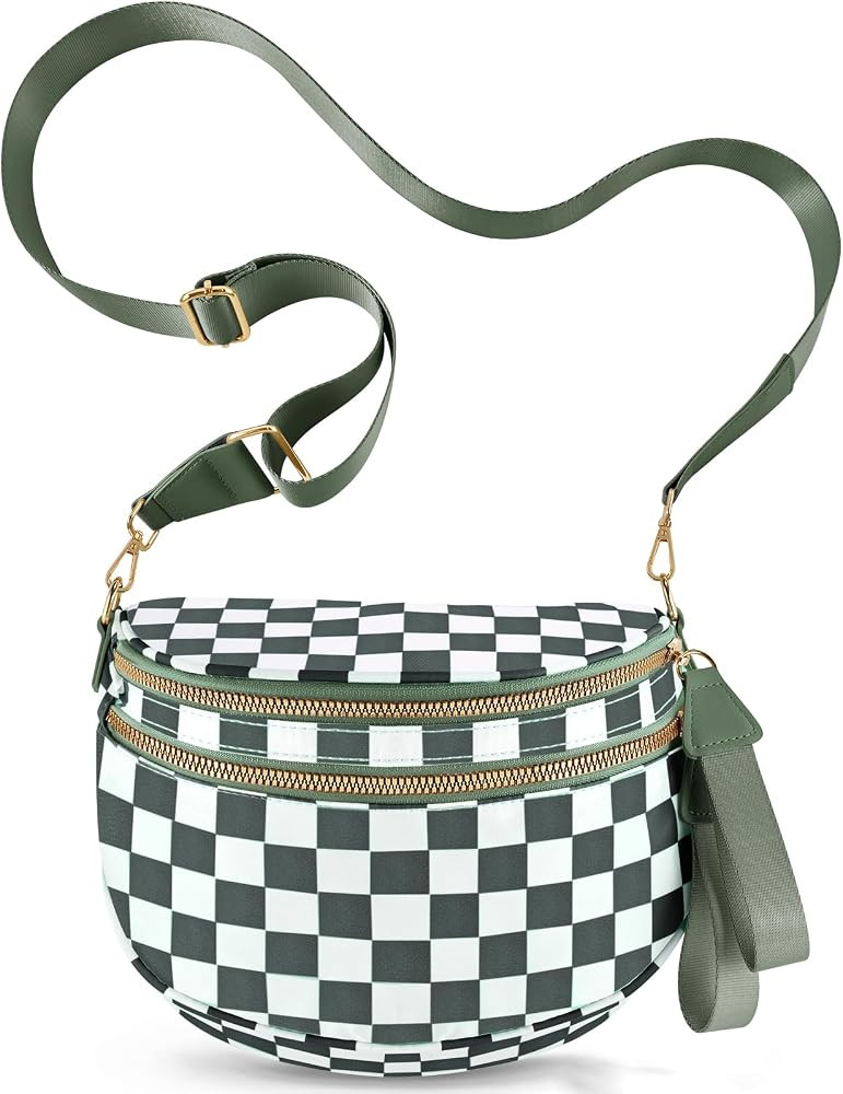 Checkered Crossbody Bags for Women, Large Nylon Bum Bags Plus Size Fanny Pack Sling Bag Belt Bag ... | Amazon (US)