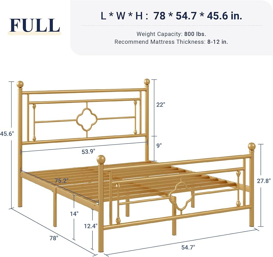 Allewie Full Size Metal Platform Bed Frame with Victorian Vintage Headboard and Footboard/Mattres... | Amazon (US)