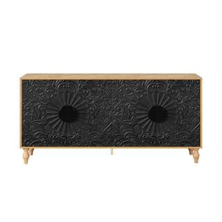 Black MDF 62.99 in. Vintage Carved Sideboards 4-Doors Large Storage Cabinet Farmhouse Buffet Cabinet Accent Cabinets | The Home Depot