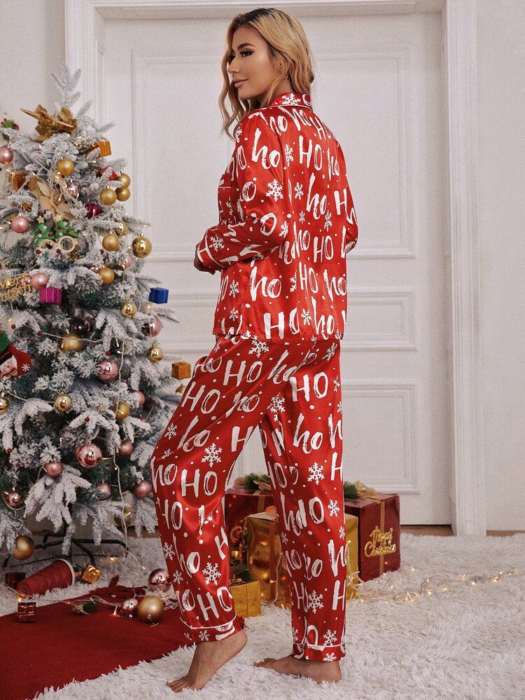 Christmas Print Lounge Top & Pants PJ Set | SHEIN