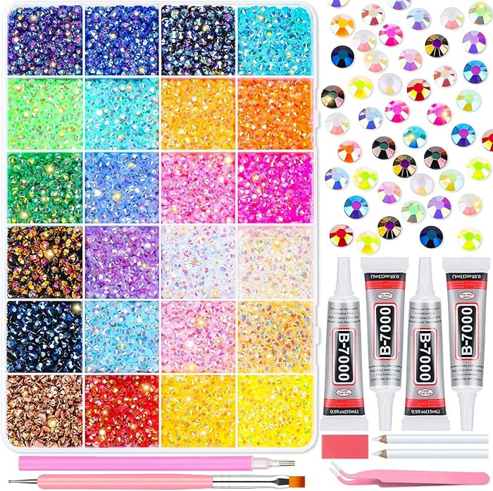 Audab Multicolor 4mm AB Rhinestone Kit with 16000pcs, 4pcs B7000 Jewelry Glue, Tools for Crafting... | Amazon (US)