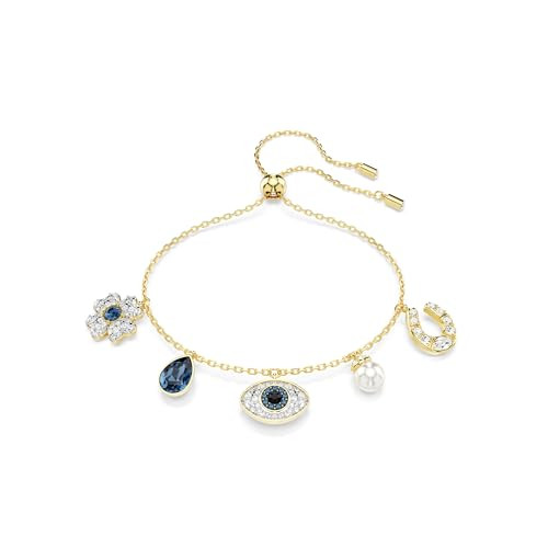 Swarovski Symbolica Bracelet, Clover, Evil Eye And Horseshoe, Blue, Gold-Tone Finished | Amazon (US)
