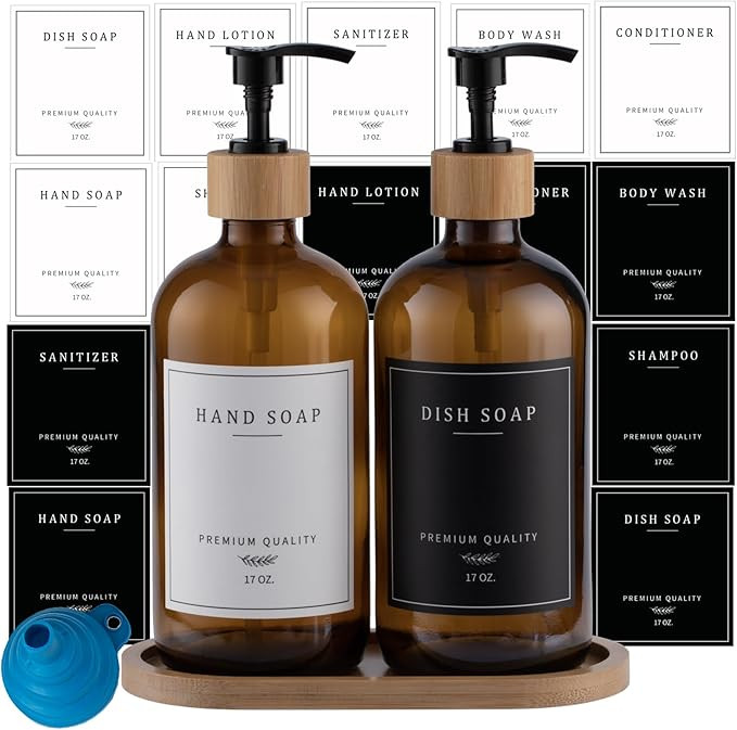 Amber Glass Soap Dispenser - Dish Hand Soap Dispenser for Kitchen Set, Soap Lotion Dispenser Bath... | Amazon (US)