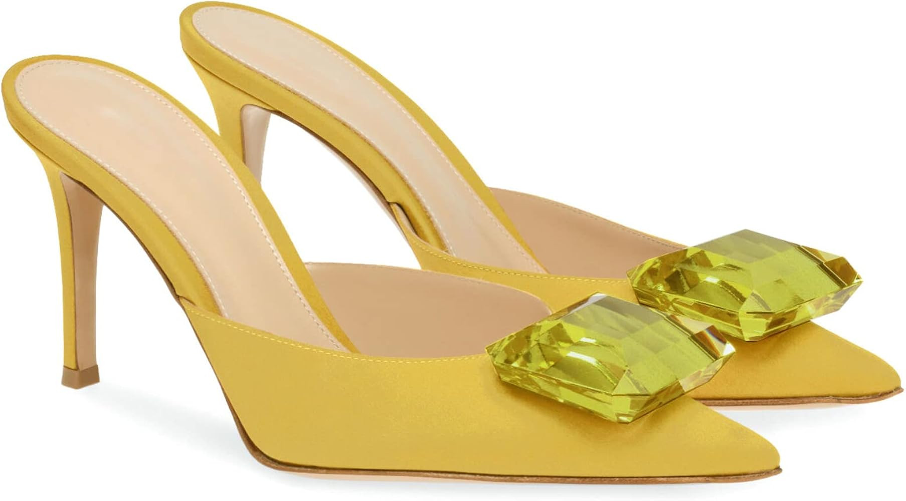 CarolieRossi Woman Heeled Mules Rhinestone Pointy Closed Toe Sandals Kitten High Heels Sandals Su... | Amazon (US)