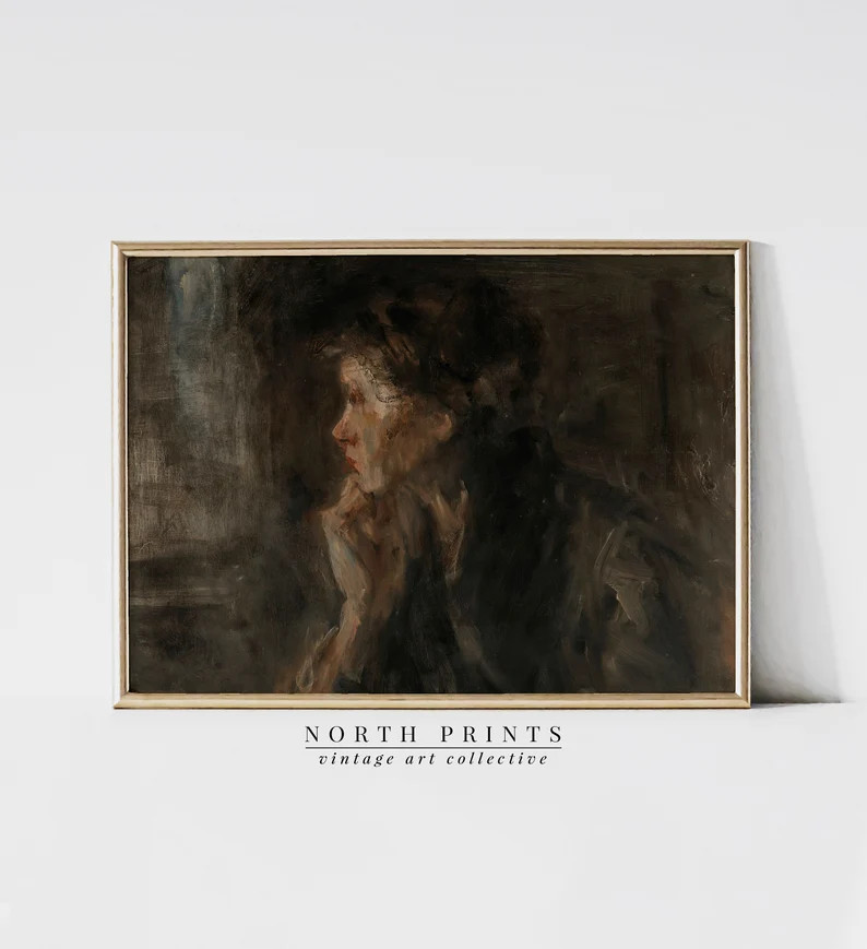 Modern Farmhouse Wall Art  Antique Portrait Painting  Dark | Etsy | Etsy (US)