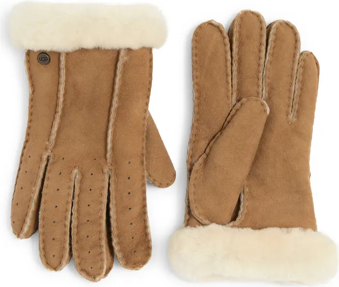 Perforated Genuine Shearling Suede Gloves | Nordstrom Rack