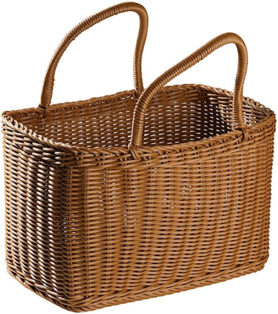 VOSAREA Wicker Picnic Basket Woven Natural Household Basket with Lid Hand Woven Fruit Hamper Flow... | Amazon (US)
