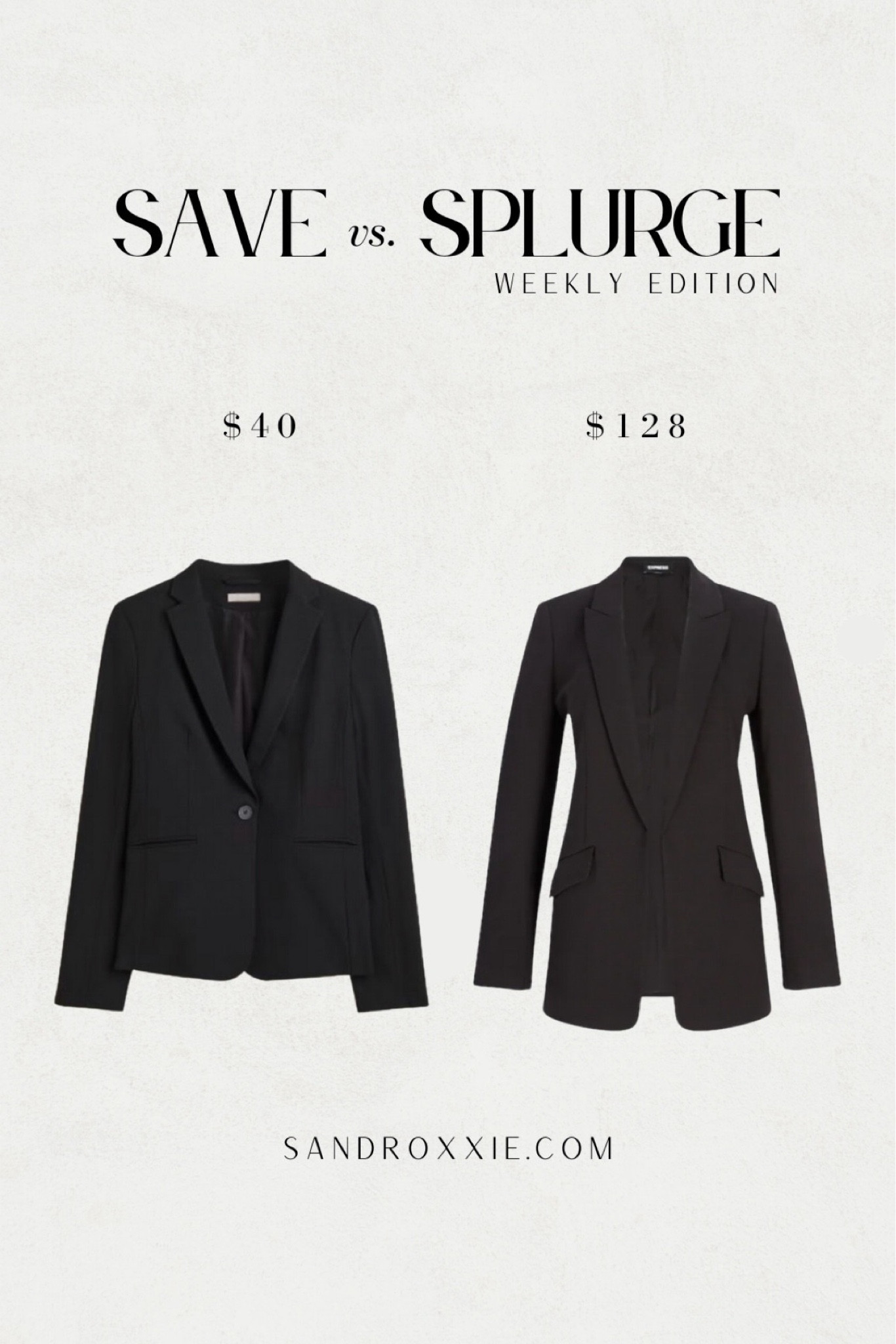 Save vs. splurge — blazer

xo, Sandroxxie by Sandra
www.sandroxxie.com | #sandroxxie

save or splurge, same vibe for less

#LTKfindsunder50 #LTKworkwear #LTKstyletip