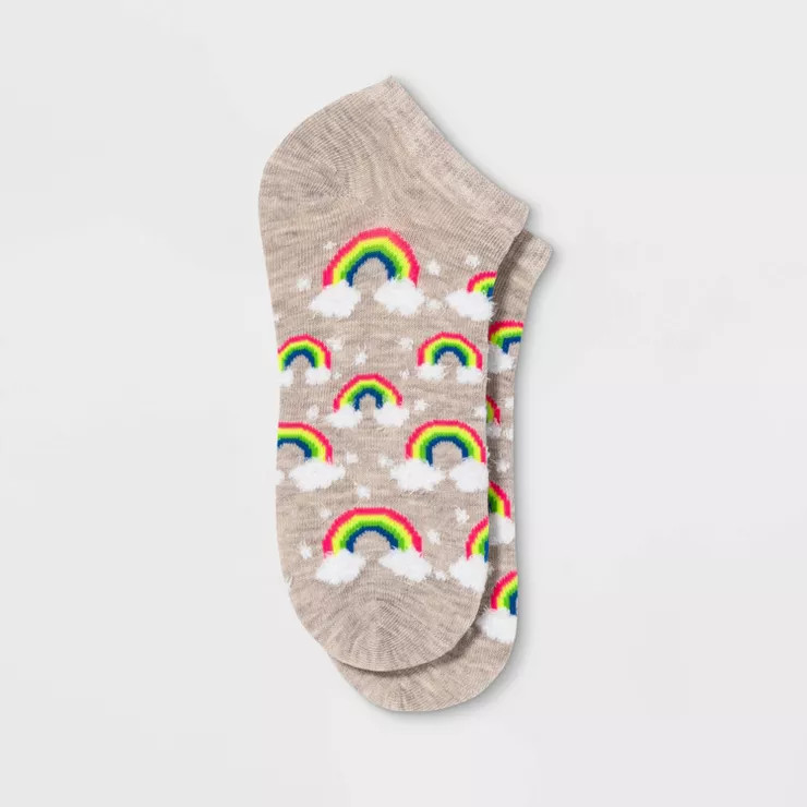 Women's Rainbow with Fuzzy Clouds Low Cut Socks - Xhilaration™ Oatmeal Heather 4-10 | Target