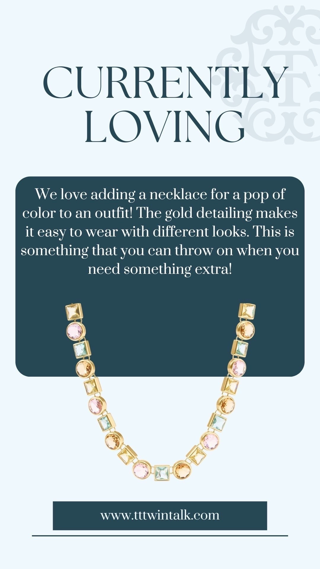 We love adding a necklace for a little pop of color! The gold detailing makes it easy to pair with so many different outfits and adds just the right finishing touch. It’s one of those accessories you can throw on whenever your outfit needs a little something extra.

#LTKSeasonal #LTKOver40 #LTKBeauty