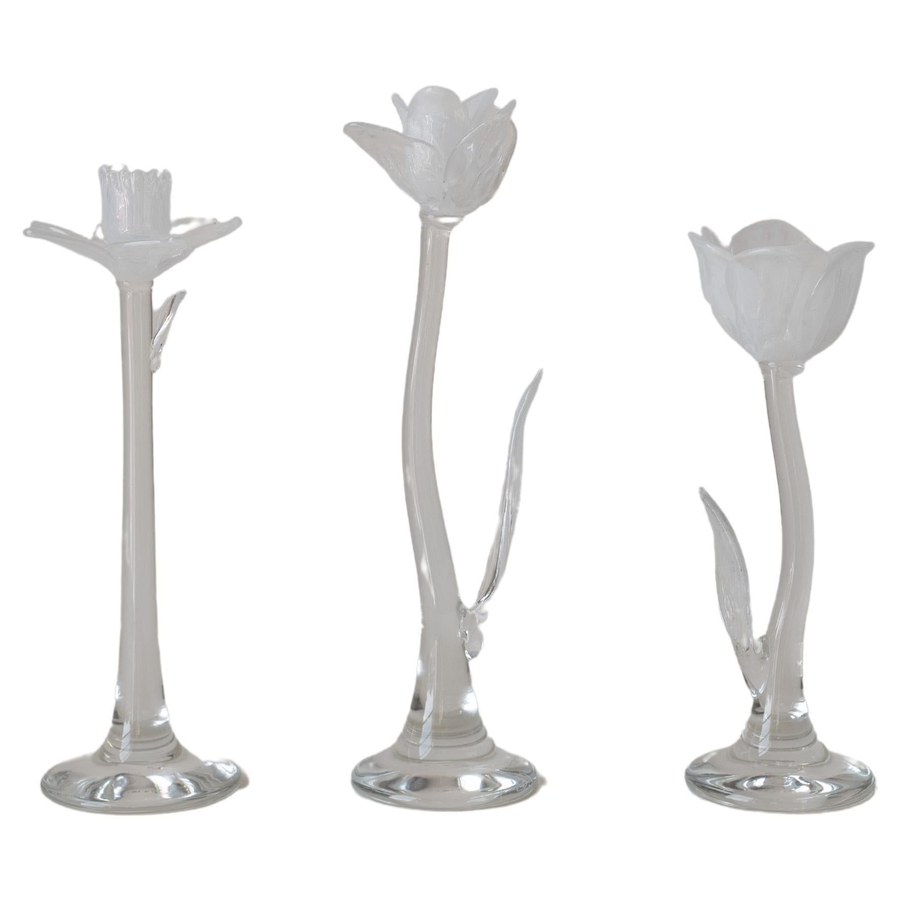 Giardino Hand Sculpted Glass Flower Candlesticks by Sophie Lou Jacobsen | 1stDibs