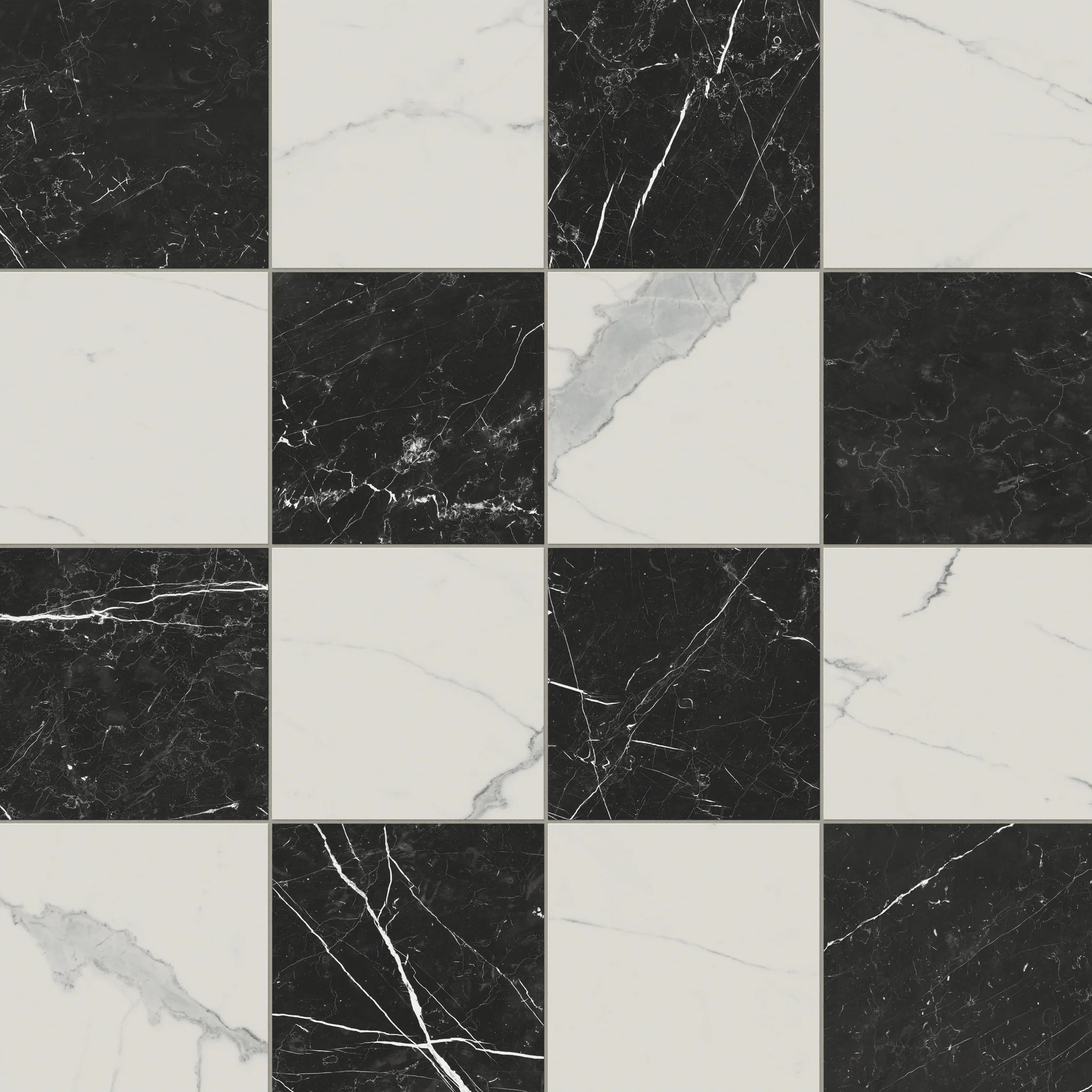 Leona 12x12 Checkerboard Matte Porcelain Tile in Calacatta and Nero Marquina | Edward Martin