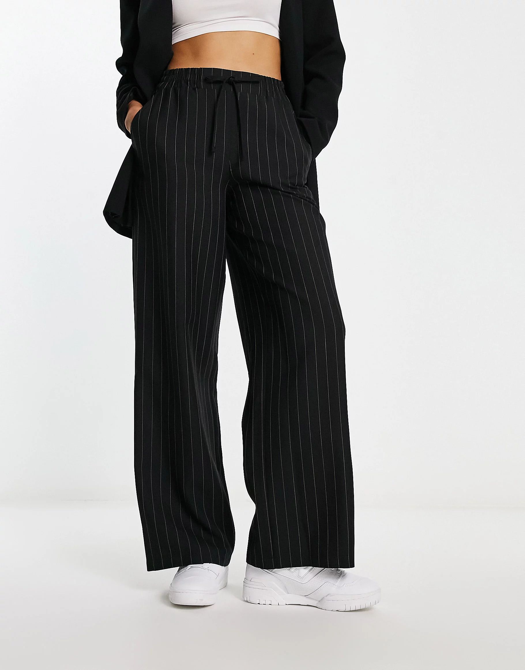 ASOS DESIGN pull on pants in black stripe | ASOS (Global)
