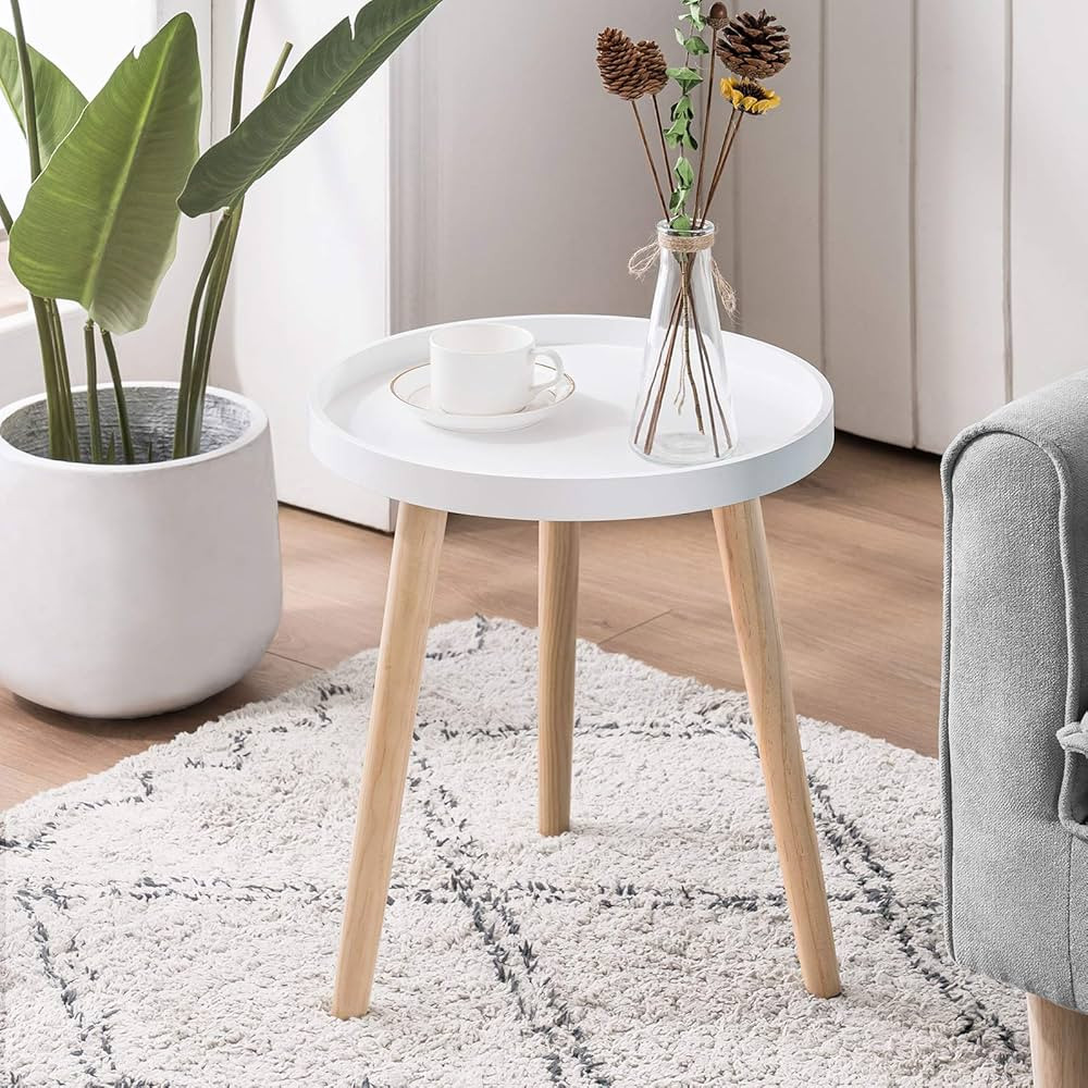 Apicizon Round Side Table, White Tray Nightstand Coffee End Table for Living Room, Bedroom, Small... | Amazon (CA)