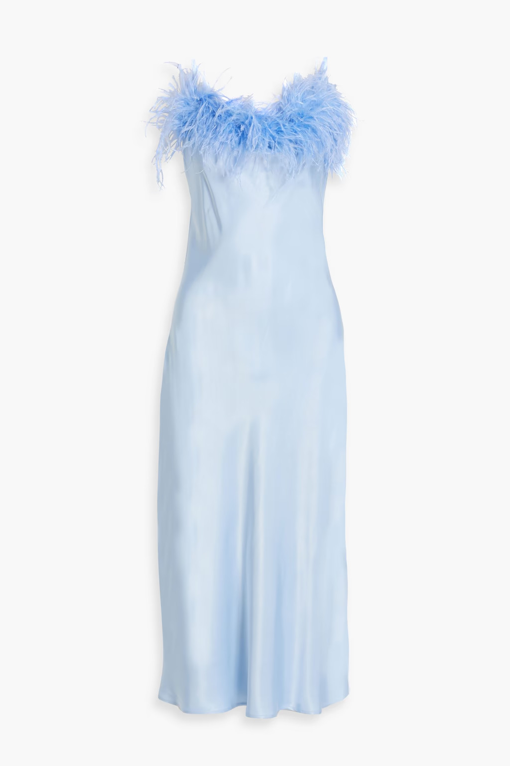 Feather-embellished satin midi slip dress | The Outnet (US and CA)