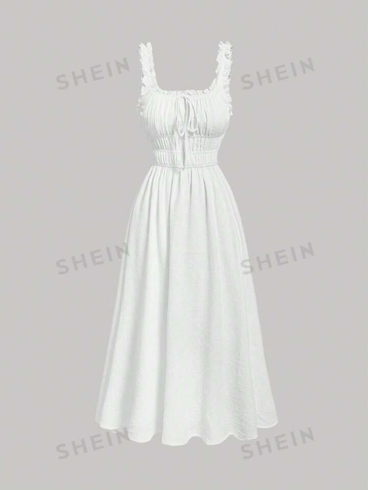 SHEIN MOD Solid Ruched Bust Frill Trim Cami Dress | SHEIN