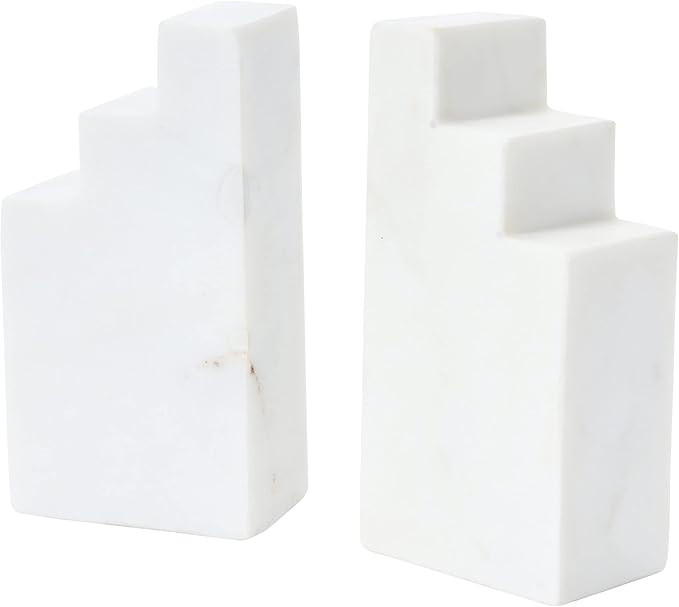 Main + Mesa Geometric Marble Bookends, White, Set of 2 | Amazon (US)