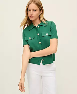 Collared Short Sleeve Cardigan | Ann Taylor