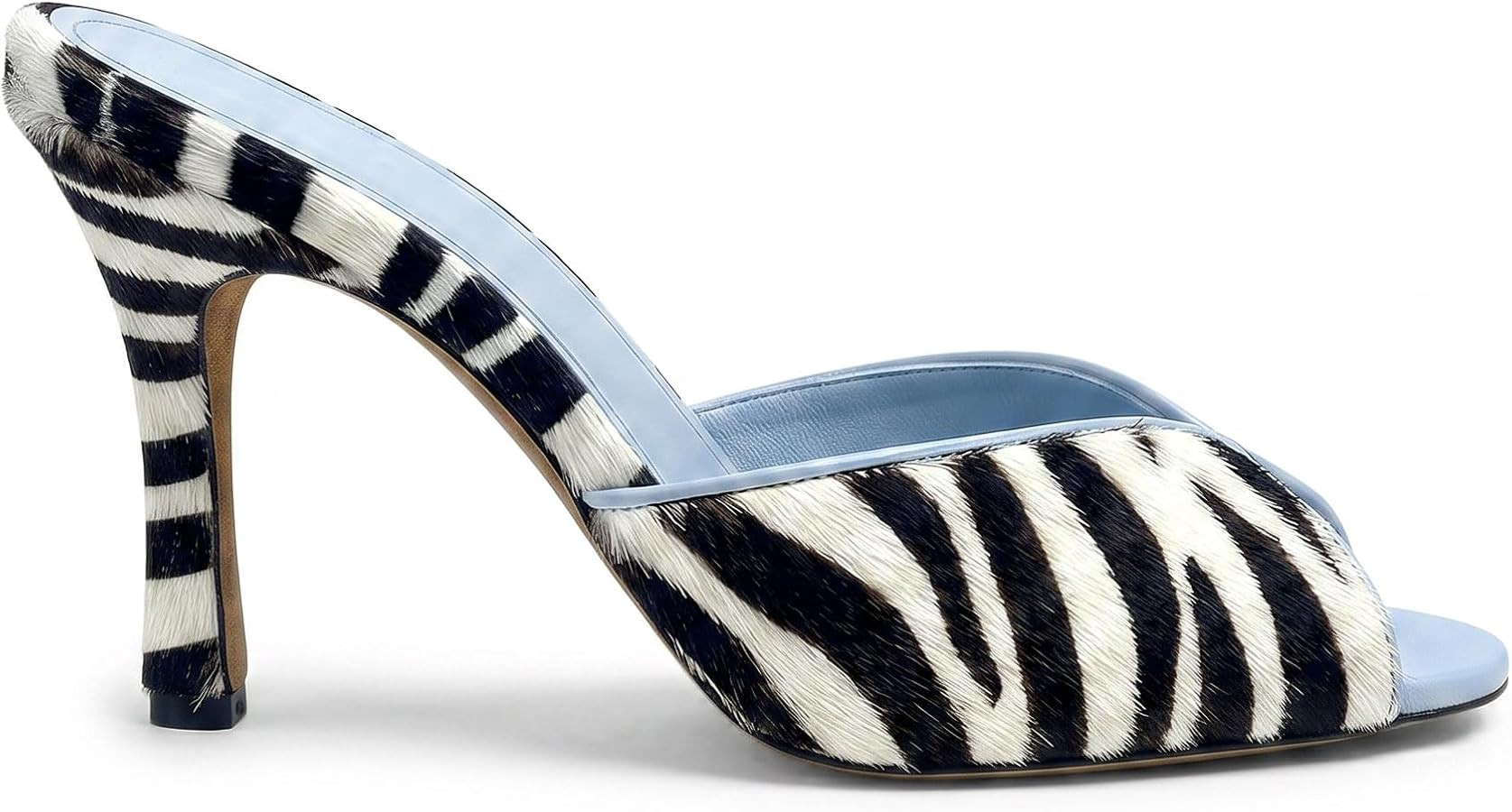 Suede Zebra High Heeled Sandals for Women Open Peep Toe Mules Slip On Stiletto Slides Casual Wedd... | Amazon (US)
