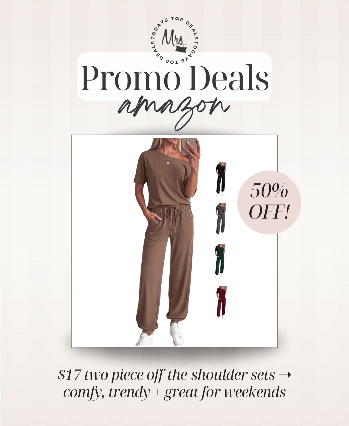 $17 two piece off the shoulder Amazon set on promo at checkout! Comfy, trendy, and so great for the weekend

#LTKootd #LTKSaleAlert #LTKSeasonal