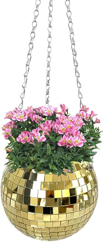 HMTRADE Disco Ball Planter,Disco Ball Plant Hanger,Mirror Disco Planter with Chain and Macrame Ha... | Amazon (US)