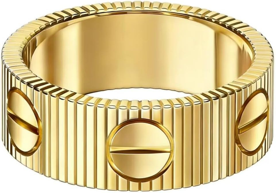 18k Gold Ring for Men Women Striped Rings Titanium Steel Love Rings Marriage Proposal Gifts Weddi... | Amazon (US)