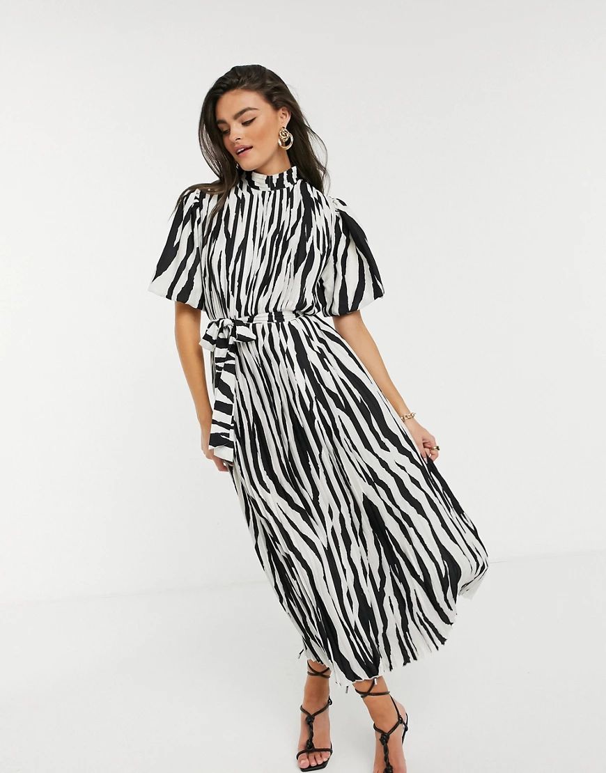 Forever Unique high neck midi dress in zebra-Multi | ASOS (Global)