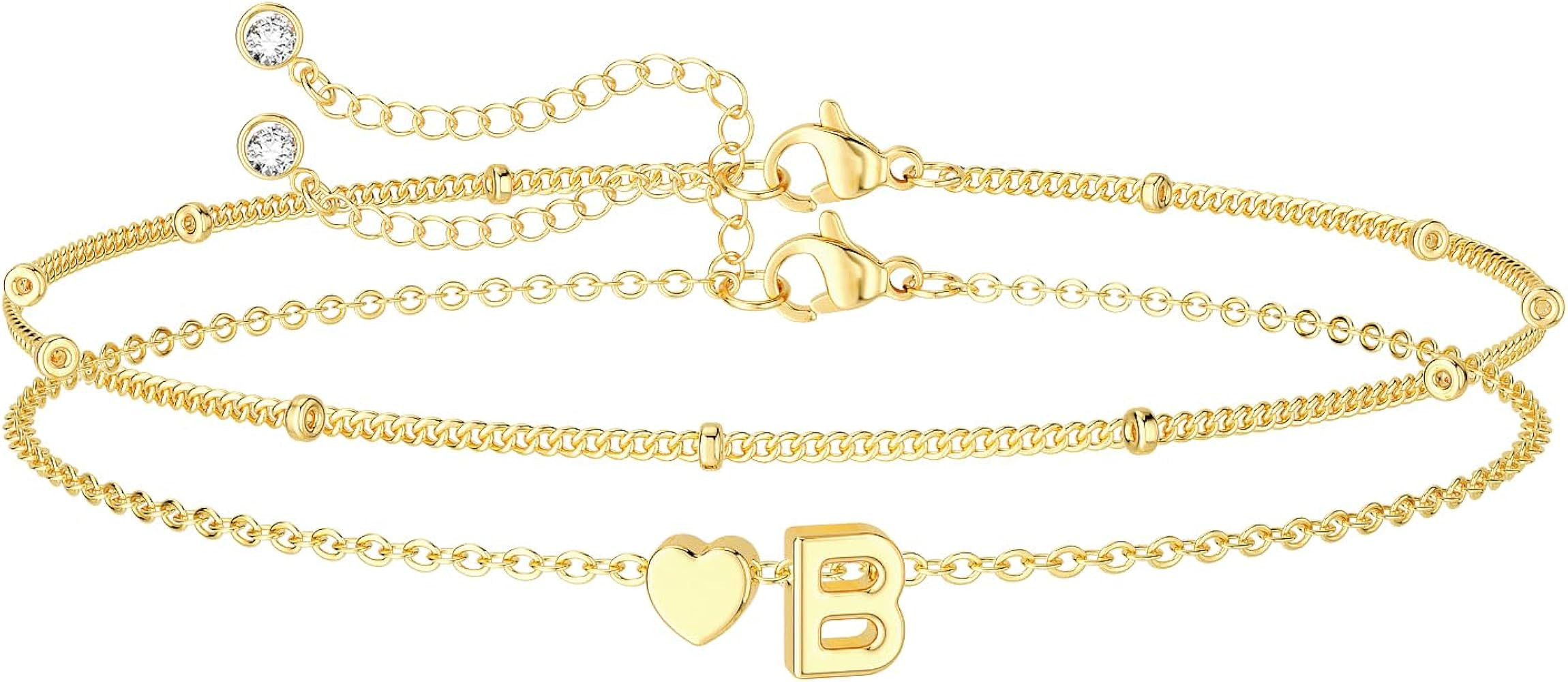 DEARMAY Dainty Initial Heart Gold Bracelets for Women Trendy, 14K Real Gold Letter Charm Bracelet... | Amazon (US)