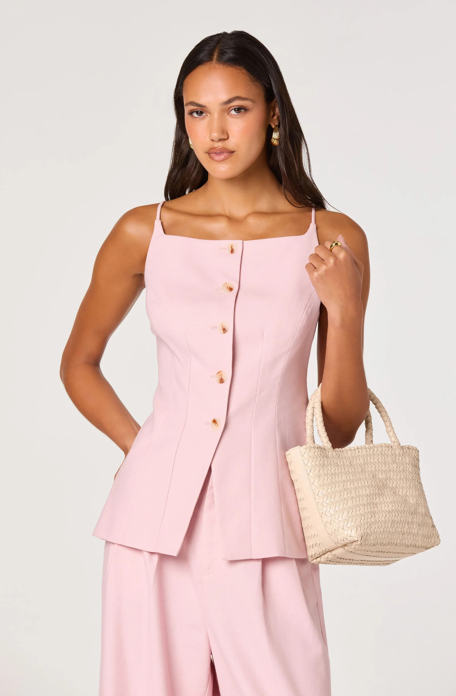 Neha Button-Front Longline Top - Pink / XS | ASTR The Label (US)