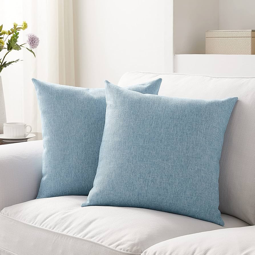 Meekio Set of 2 Light Blue Pillow Covers 18 x 18 Inch Farmhouse Boho Decorative Throw Pillow Cove... | Amazon (US)