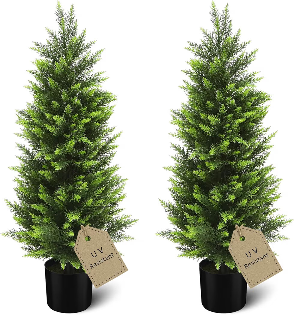 HMASYO 3FT Artificial Cedar Topiary Trees Set of 2, Realistic Potted Fake Cypress Tree Faux Pine ... | Amazon (US)