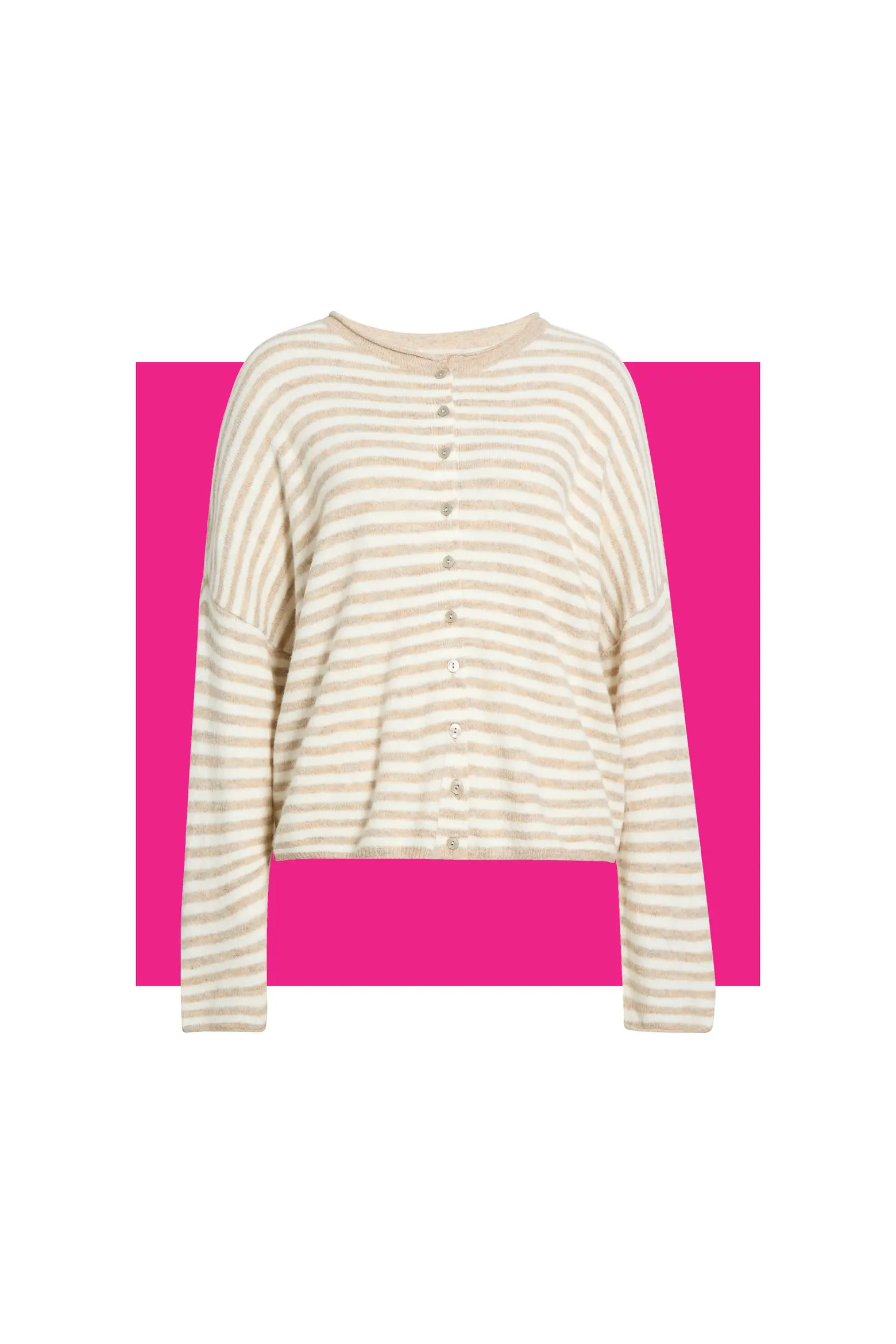 CeCe Striped Roll Collar Cardigan (Women) | Nordstromrack | Nordstrom Rack