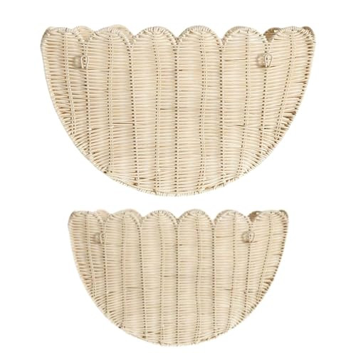 Huease Scalloped Wall Basket,Hand Woven Hanging Wicker Wall Baskets Set, 16 x 10 x 7 & 14 x 8 x 6 Inch Scalloped Rattan Wall Basket Decor for Home,Bathroom,Living Room Organizing | Amazon (US)