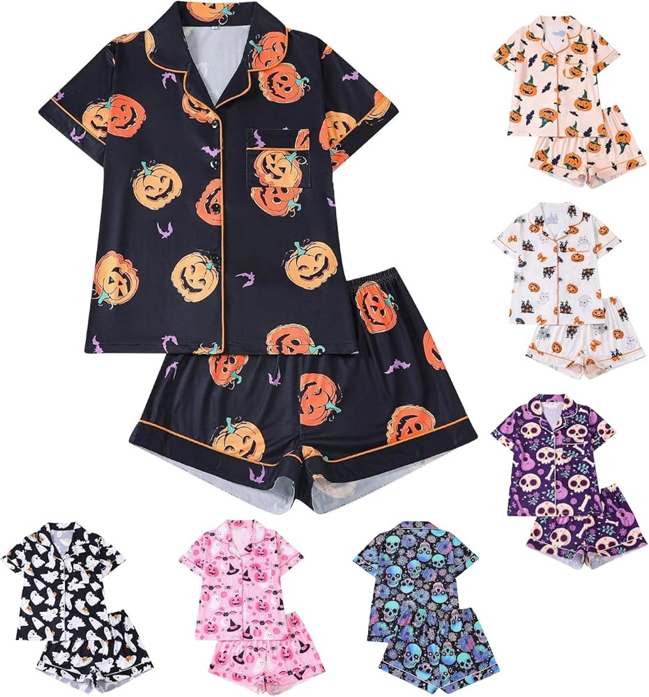 Women's Lounge Sets Graphic Buttons Pajamas Set Halloween Holiday Short Sleeve Pajama Two-Piece O... | Amazon (US)