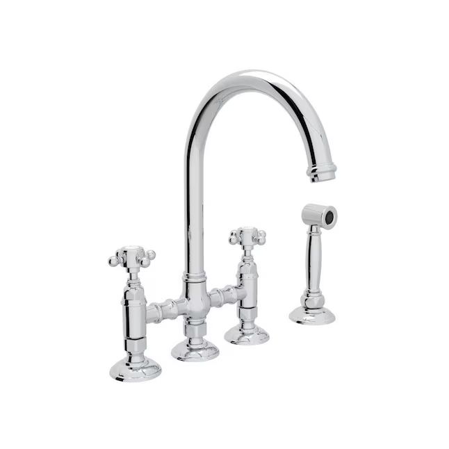 Rohl Country Kitchen Polished Chrome Double Handle Bridge Kitchen Faucet with Side Spray Included | Lowe's