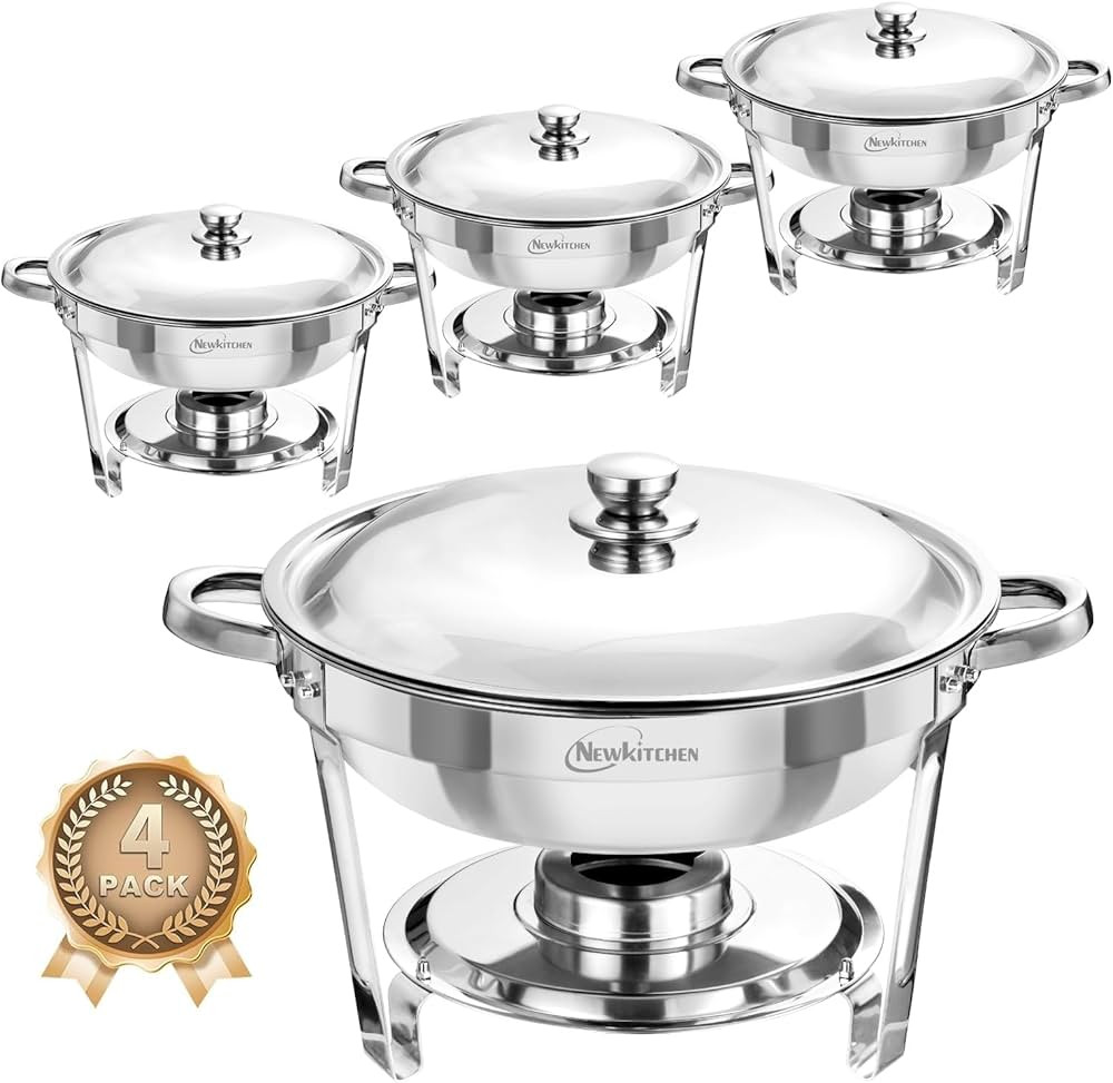Chafing Dish Buffet Set 4 Pack, 5 QT Round Chafing Dishes for Buffet [Elegant Silver Colors] Stai... | Amazon (CA)