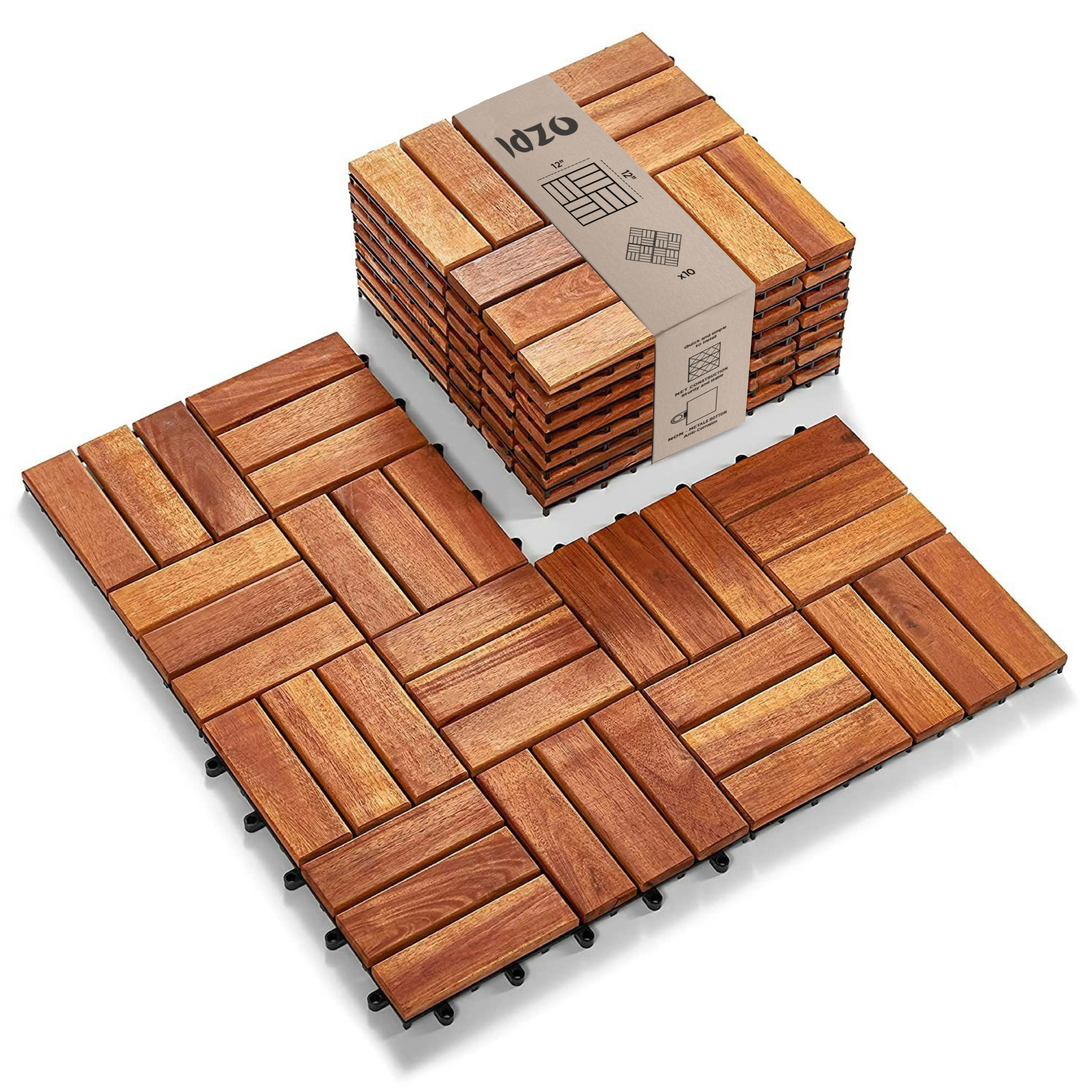 Terry Interlocking Deck Tiles - 10 Pieces Waterproof Acacia Wood Patio Tiles, Flooring Tiles for ... | Walmart (US)