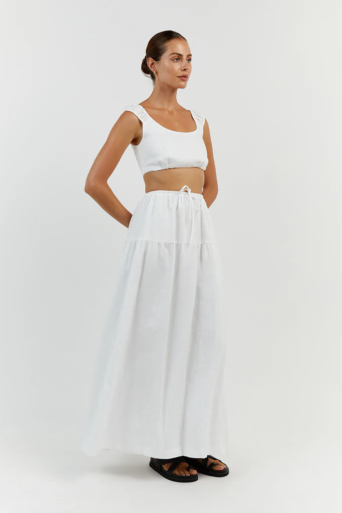 ABBY WHITE LINEN MAXI SKIRT | DISSH