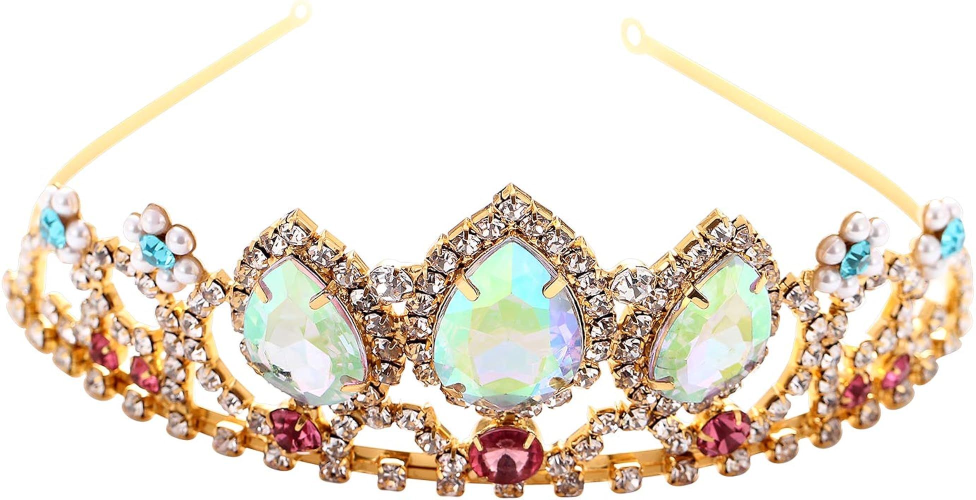 Girls Birthday Gift Rapunzel Tiara Aurora Borealis Stone Sparkle Gold Crown Halloween Princess Ta... | Amazon (US)