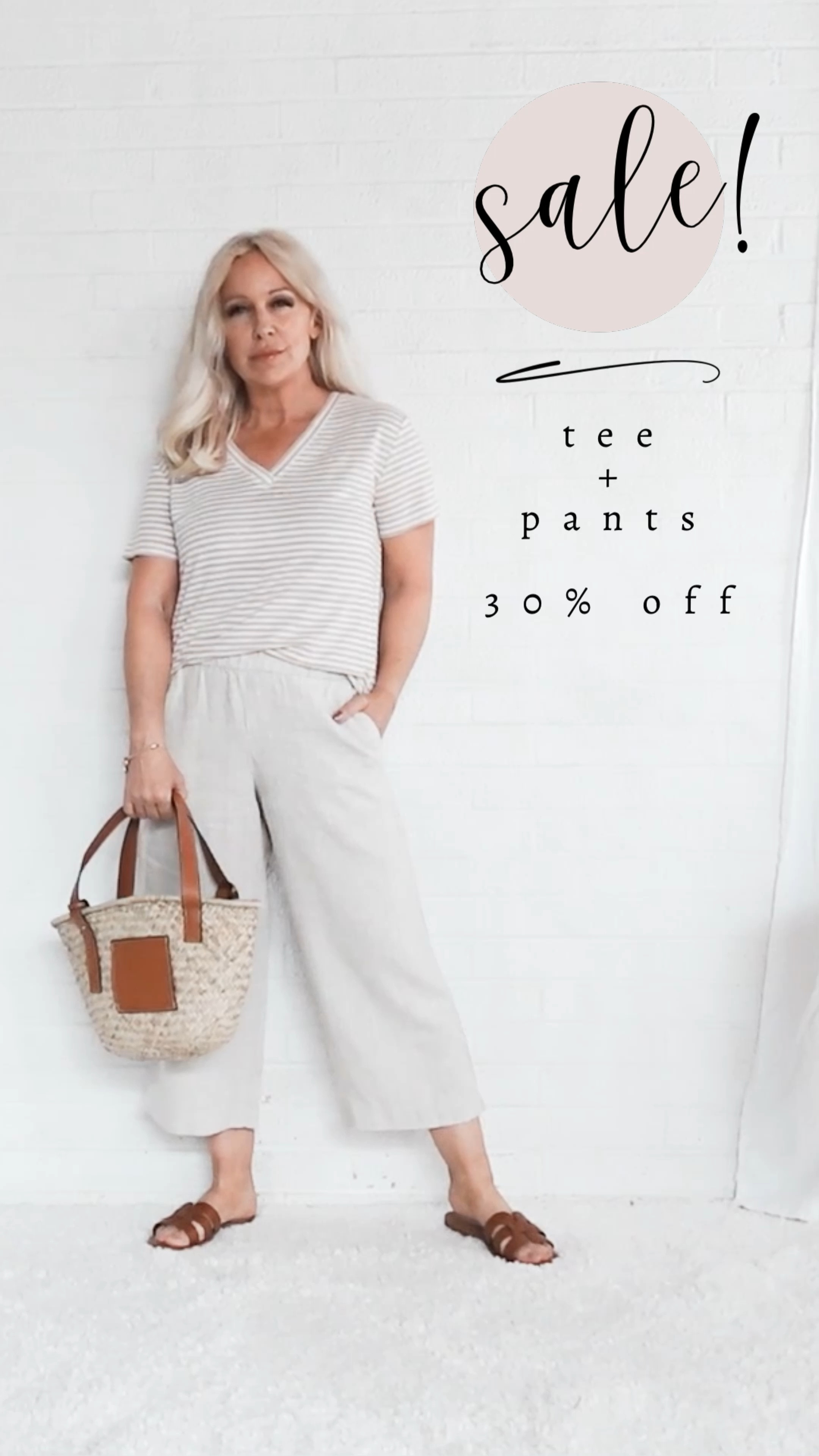 Sale! Neutral striped tee & neutral linen pants are both 30% off.

#LTKSaleAlert #LTKVideo #LTKOver40