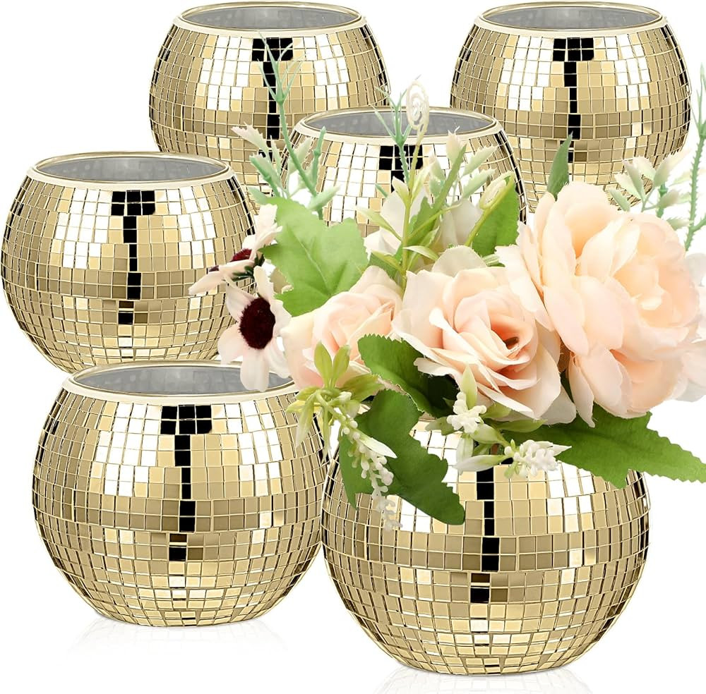 6 Pieces Disco Ball Flower Vase Mirror Disco Ball Glass Vase Disco Ball Planter Candle Holder Gla... | Amazon (US)
