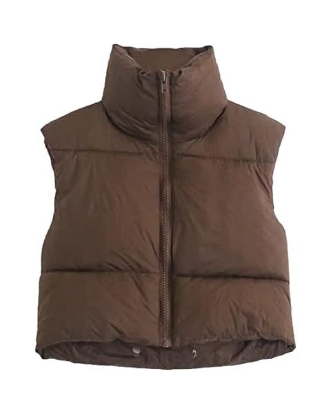 Wyeysyt Women's Cropped Puffer Vest Lightweight Sleeveless Padded Vest Winter Warm Stand Collar Gile | Amazon (US)